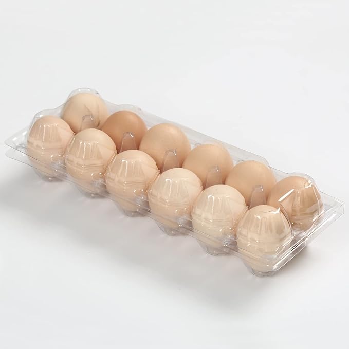 FUNSUEI 50 Pack Plastic Egg Cartons Bulk, 12 Egg Reusable Egg Cartons, Empty 1 Dozen Chicken Egg Tray Holders Clear Refrigerator Eggs Cartons Bulk for Storing, Gifting, Selling, Displaying
