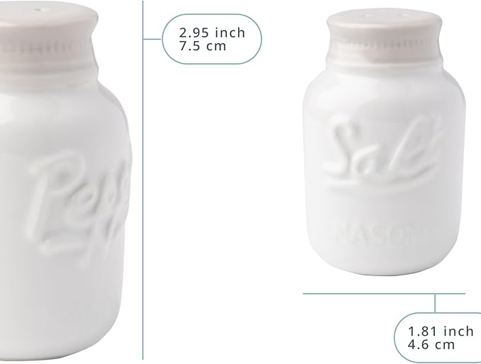 Comfify Mason Jar Salt & Pepper Shakers – Aqua White Ceramic – Rustic Shabby Chic Kitchen Decor