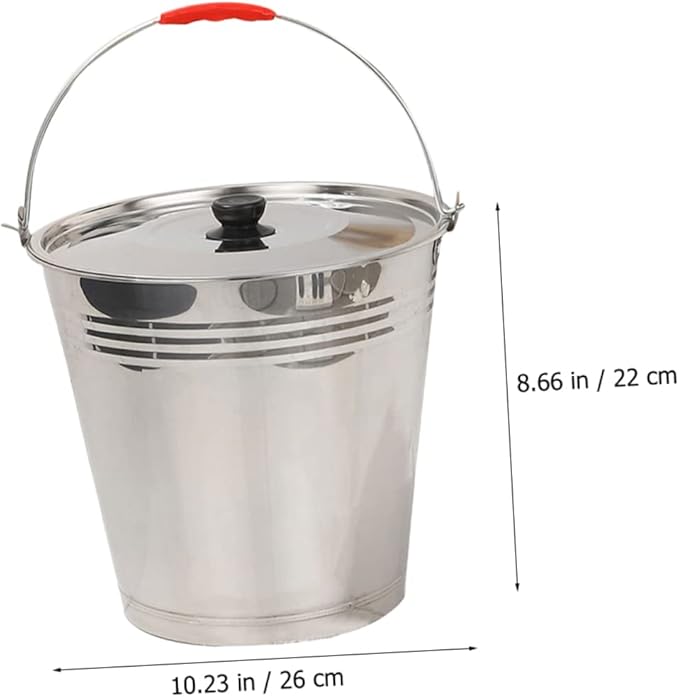 Mobestech 304 Stainless Steel Large Capacity Pickup Bucket with Lid Multipurpose Water Storage Container for Milk Ice Cubes Sturdy Design for Farm and Household Use