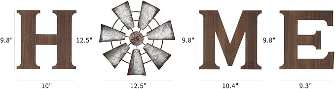 Mkono Farmhouse Wall Decor Wooden Home Sign with Metal Windmill for O Rustic Hanging Letters Decorative Art Signs Living Room Kitchen Bedroom Entryway House, Brown