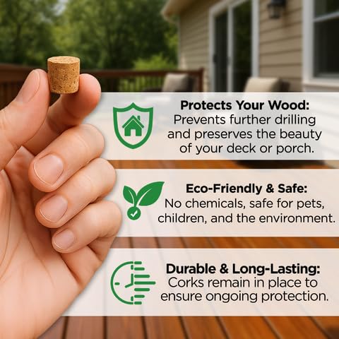 Carpenter Bee Corks - Easy Fit Repair Holes Porches from Carpenter Bee Damage, 1 Pack 100 pcs