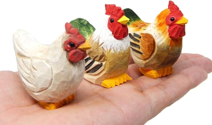 Hand-Carved Brown Hen Figurine - Miniature Wood Chicken Bird Art Statue, Carved Ornament Figurine. Small Farm Animals. Handmade Carved Ornament for Rustic Home Decor & Collectibles
