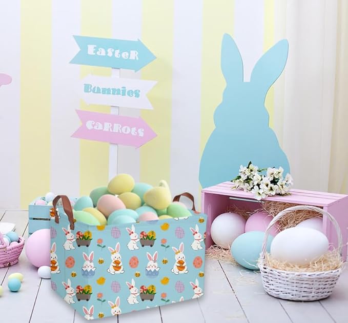 Rectangular Easter Basket Kids Gift Baskets Empty Baby Basket for Boys and GirlsToy Storage Bins Organizer Bin Box Cute Room Decor for Home(Blue easter)