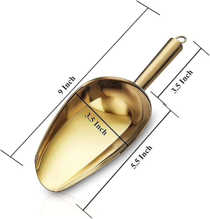Gold Ice Scoop, Fashion Ice Cream Scoop, Premium Stainless Steel Cookie Scoop, Dog Food Scoop, Sturdy Flour Scoop, Utility Candy Scoop, Dishwasher Safe (8oz/9 Inch)