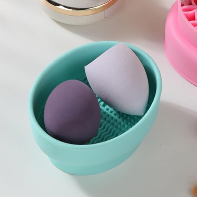 2 in 1 Makeup Brush Cleaning Mat with Brush Drying Holder Silicone Brush Cleaner Pad Cosmetic Brush Organizer Rack Portable Washing Tool for Makeup, 10.80X8.80X4.80CM, Green