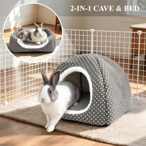 Rabbit Hideout Large Bunny Bed Washable Rabbit House - Grey, Foam - Image 3