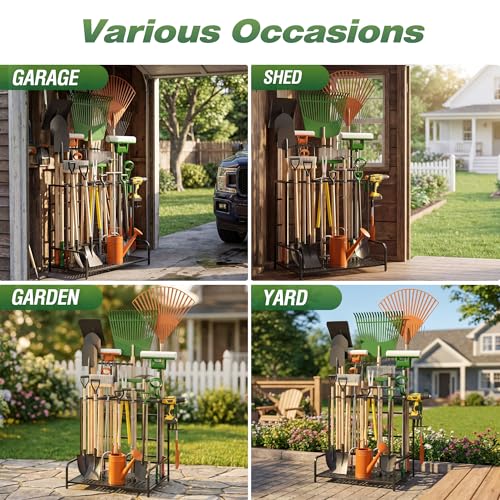 Sttoraboks Garden Tool Organizer Rack Up to 39 Tools - Black, Broom Holder & Garden Tool Rack for Shed - Image 3