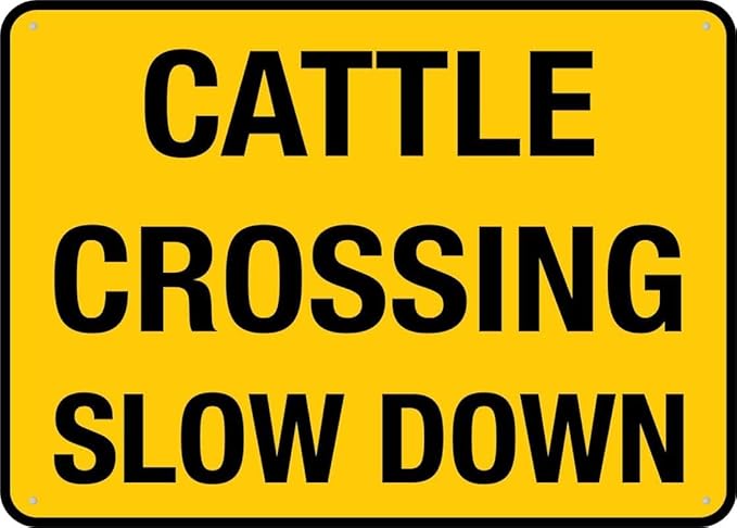 Cattle Crossing Slow Down Tin Sign Warning Metal Sign Vintage Wall Decor for Home Farm Bar Coffee Shop Club Decoration 12x16 Inch