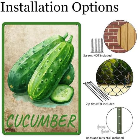 Vegetables Metal Sign Vintage Decor Cucumber Sign Farm Wall Decor Sturdy Rust Waterproof Aluminum Signs for Outdoor Yard Garden Easy to Install 5.5x8inch