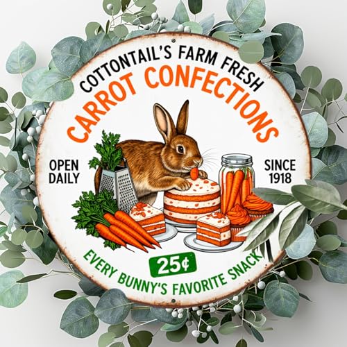 Cottontail's Farm Fresh Carrot Confections Retro Round Aluminum Sign Every Bunny's Sign - 8x8 Inch - Image 4