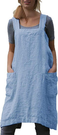 Cotton Linen Apron Cross Back Apron for Women with Pockets Pinafore Dress for Baking Cooking