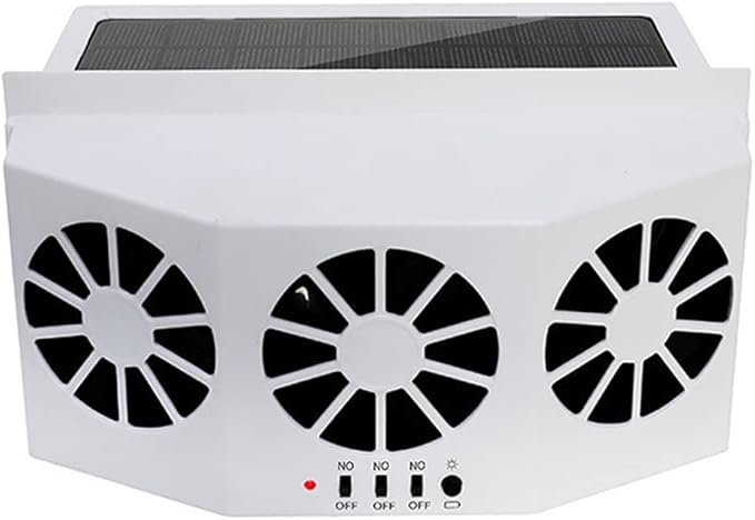 Car Solar Powered Window Exhaust Fan, Air Purifier, Solar Power Air Vent Radiator Fan for Backseat or Frontseat, Vehicle Ventilation Fan (White)