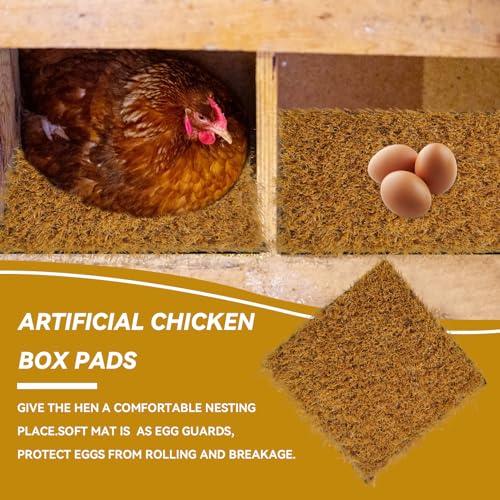 4 PCS Washable Chicken Nesting Pads,11.8x11.8 Artificial Grass Turf Reusable Chickens Nest - Yellow, Polyethylene (PE) - Image 3