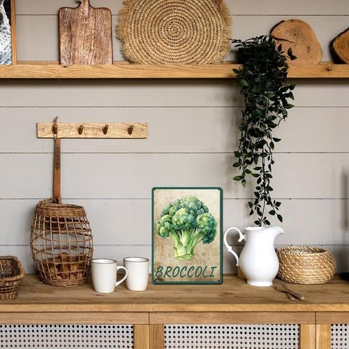 Vegetables Metal Sign Vintage Decor Broccoli Sign Farm Wall Decor Sturdy Rust Waterproof Aluminum Signs for Outdoor Yard Garden Easy to Install 5.5x8inch