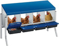 Chicken Nesting Boxes, 4-Hole Wall Mount Roll Away Nest for Easy Cleaning & Egg Collection, Metal Chicken Coop Nest for Hens, for Backyard, Farm, Poultry Coop with Bracket Legs, Blue