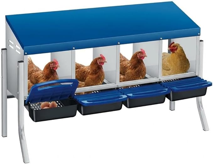 Chicken Nesting Boxes, 4-Hole Wall Mount Roll Away Nest for Easy Cleaning & Egg Collection, Metal Chicken Coop Nest for Hens, for Backyard, Farm, Poultry Coop with Bracket Legs, Blue