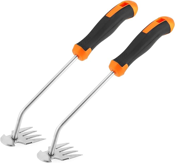 QWORK 2 Pack Weed Puller Tool with Ergonomic Handle - Uprooting Weeding Tool for Yard, Farm, Garden | Stainless Steel Weed Remover Tool| Multi-Functional Crescent Shovel for Efficient Weed Control