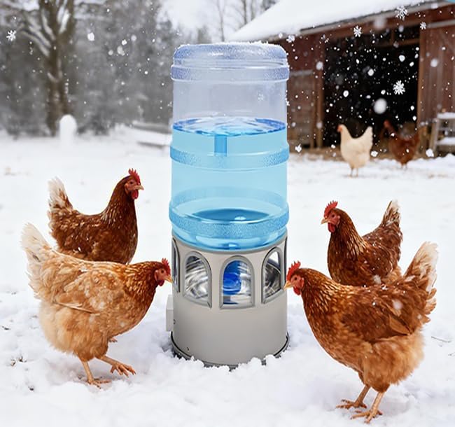 Chicken Water Heater with 5 Gallon Bucket, Heated Poultry Waterer with LED Display, Temp Adjustable(32-122℉), 80W, All-Season Use