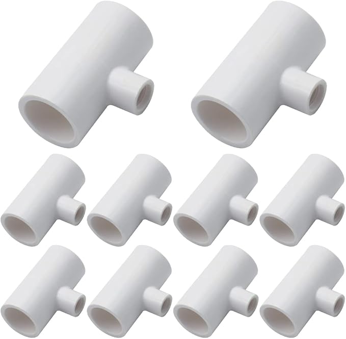 PVC Tee Fittings for Threaded Nipples Chicken Waterer- Reducing Tee Fittings for Schedule 40 PVC Piping with 1/8'' FPT Threads (10)