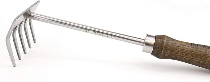 Burpee 11" Stainless Steel Tine Cultivator | Durable Long Lasting Garden Tool | Leather Wrist Strap Rake, 10 Year Warranty