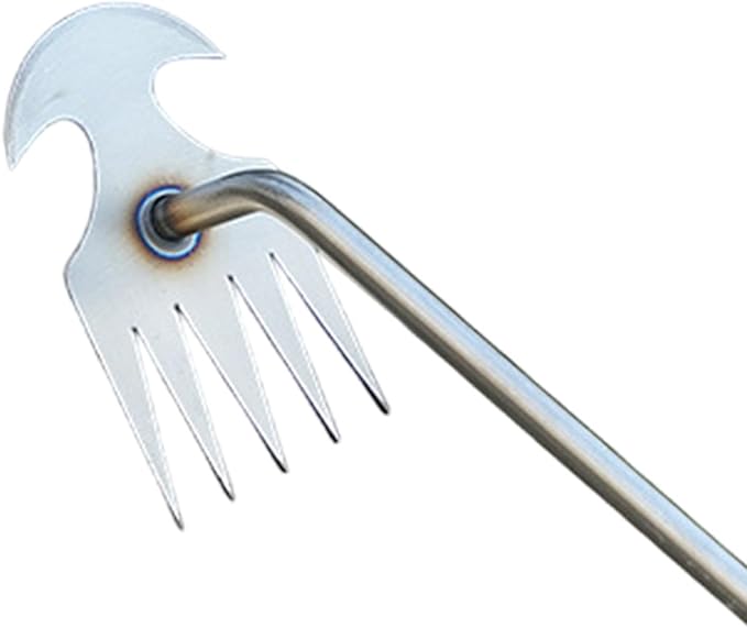 Weeds Puller Weeding Rake, with Handle, Uprooting Garden Weeding Tool Stainless Steel for Lawn Farm Outdoor Backyard, 5 Teeth, 37.5cmx9.5cmx5.3cm