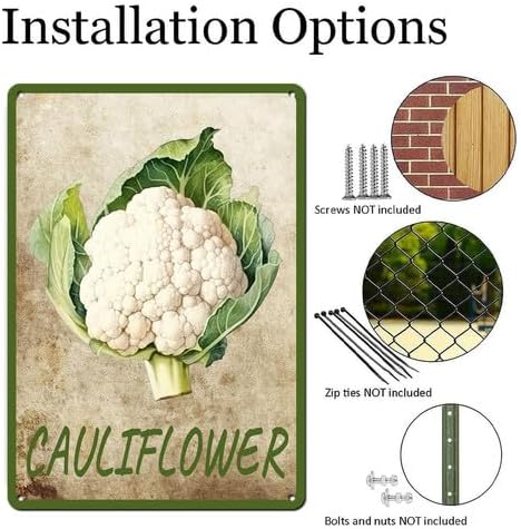 Vegetables Metal Sign Vintage Decor Cauliflower Sign Farm Wall Decor Sturdy Rust Waterproof Aluminum Signs for Outdoor Yard Garden Easy to Install 12x16inch