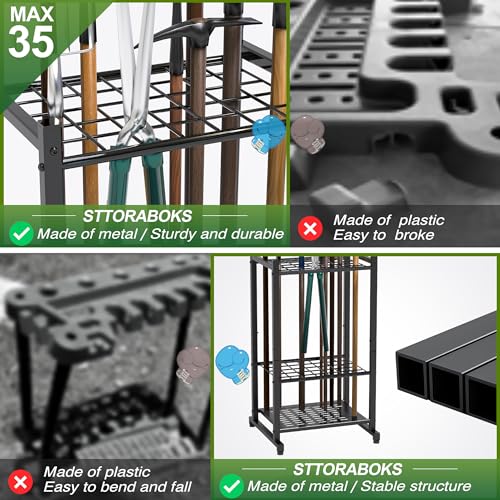 Garden Tool Organizer, Garage Tool Organizer & Garage Organization - Black, Alloy Steel, Brooms Tools - Image 4