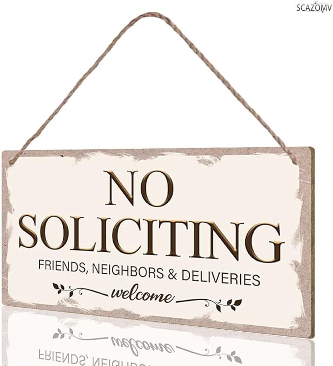 No Soliciting Family Friends Neighbors Deliveries Welcome Funny Rustic Wooden Front Door Sign Vintage Outdoor Wall Art Hanging Plaque for Porch Yard Store Home Farmhouse Decor 10''x 5''