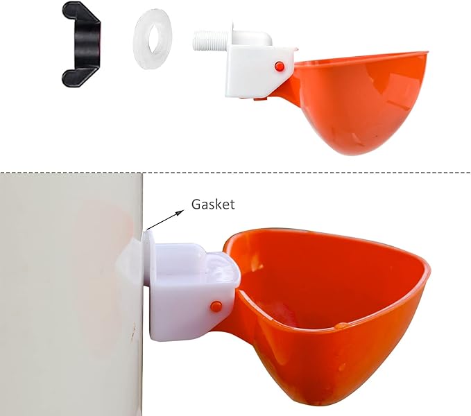 Large Chicken Waterer Feeder Automatic DIY Chicken Water Cups for Chick Duck Quail Poultry Waterer Kit (Orange)