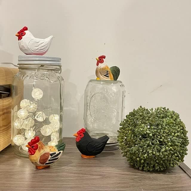 Hand-Carved White Hen Figurine - Miniature Wood Chicken Bird Art Statue Mini CarvedFigurine, Small Farm Animals, Handmade Carved Ornament for Rustic Home Decor & Collectibles