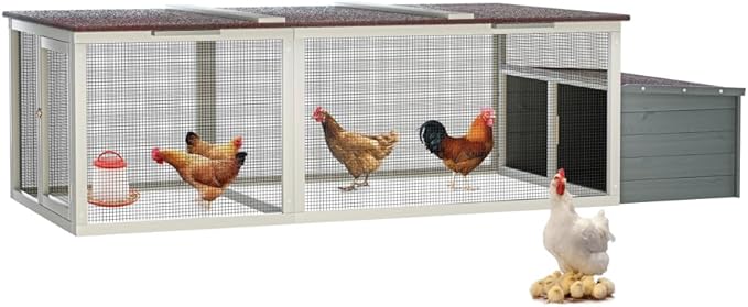Large Wooden Chicken Coop with Nesting Box Weatherproof Asphalt Roof Walk-in Poultry Cage Secure Locks Metal Mesh Run for Backyard Farm (Gray)