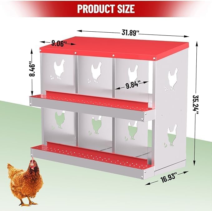 Chicken Nest Box, 6-Compartment Egg-Laying Box, Metal Hen House, Convenient for Collecting Eggs - Ventilated Poultry House Equipment - Suitable for Hens, Ducks Red,Without Stand