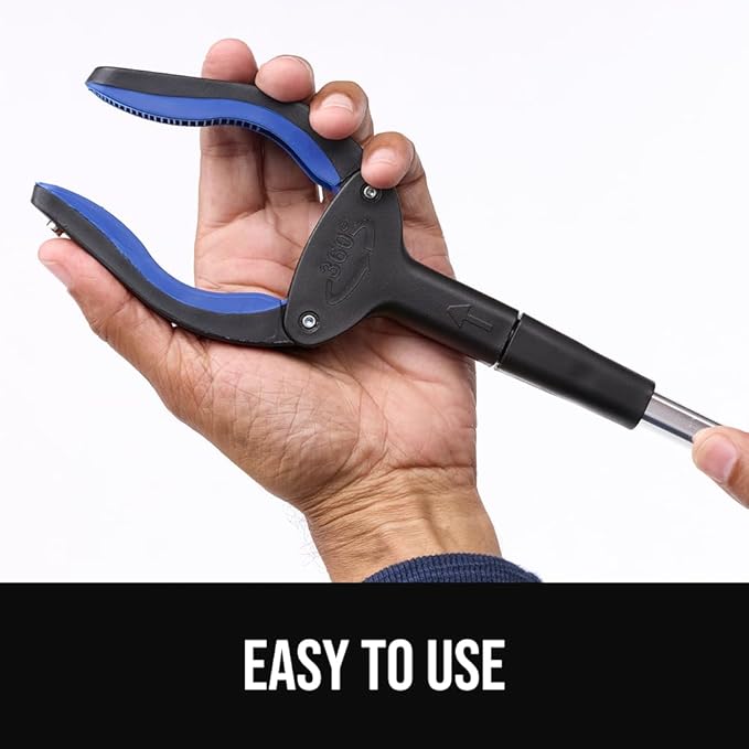 GORILLA GRIP Strong Rubber Lined Claw Grabber, Ergonomic Anti-Slip Reacher Tool for Seniors, 360 Magnetic Rotating Head Reaching Pick Up Stick, Foldable Trash Picker, Handicap Gripper, Blue