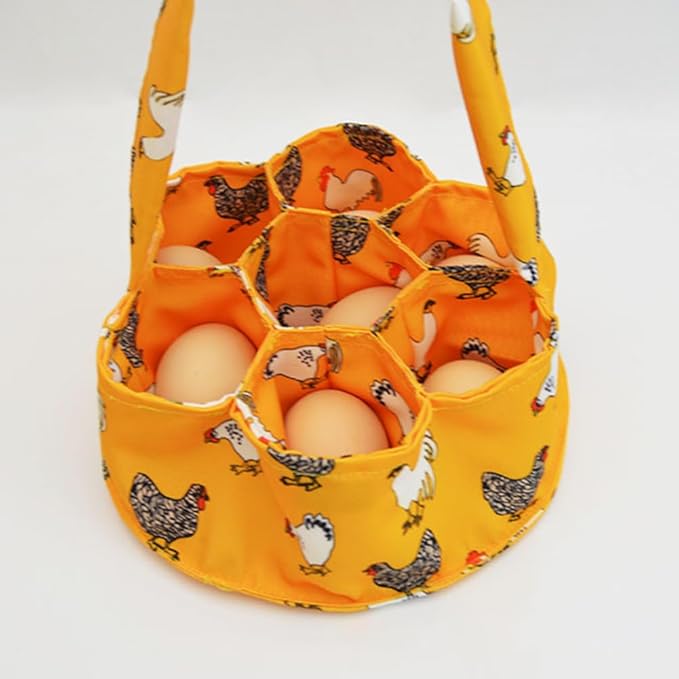Egg Collecting Basket, Eggs Gathering Basket Canvas Egg Bags with 7 Pouches for Farmhouse Chicken Hen Duck Goose Housewife Garden Transporting Storage (Orange)