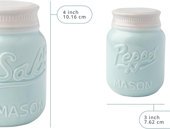 Comfify Mason Jar Salt & Pepper Shakers – Aqua Blue Ceramic – Rustic Shabby Chic Kitchen Decor
