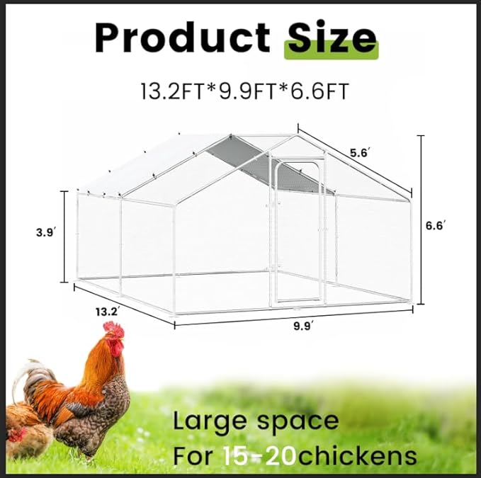 BOSSIN Bold Chicken Coop Run Large Metal Chicken Pen Outdoor, Poultry Cage Spire Shape, Heavy Duty Walkin for Yard with Waterproof and Anti-UV Cover, for Rabbits Habitat