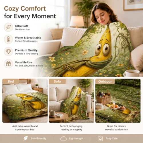 Funny Banana Throw Blanket, Whimsical Garden Design 50×60 - 50"x60", Banana Character, Polyester - Image 3
