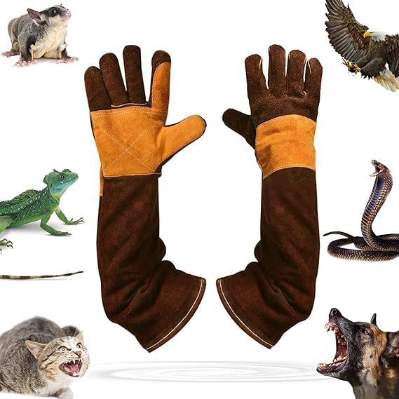 Animal Handing Gloves Bite Proof,Leather Welding Gloves,Multipurpose Puncture Proof Glove for Dog,Cat,Reptile,Snake
