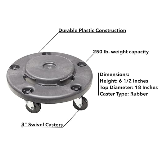 Feed and Seed Storage Container, 20 Gallon Black Round Commercial Trash Can with Lid and Dolly, Food Storage Plastic Bin, Use in Agricultural, Gardening, or Household