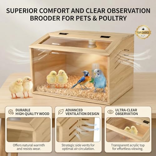 15.74 x 11.81 x 11.81” Chick Brooder Box with Heating Lamp - Beige, Wood, Poultry Brooder with Heaters - Image 4