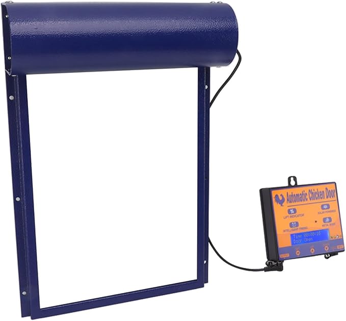 Automatic Chicken Coop Door, Solar Powered 3 in 1 with Timer HD LED Display for Chicken Duck Goose (Blue)