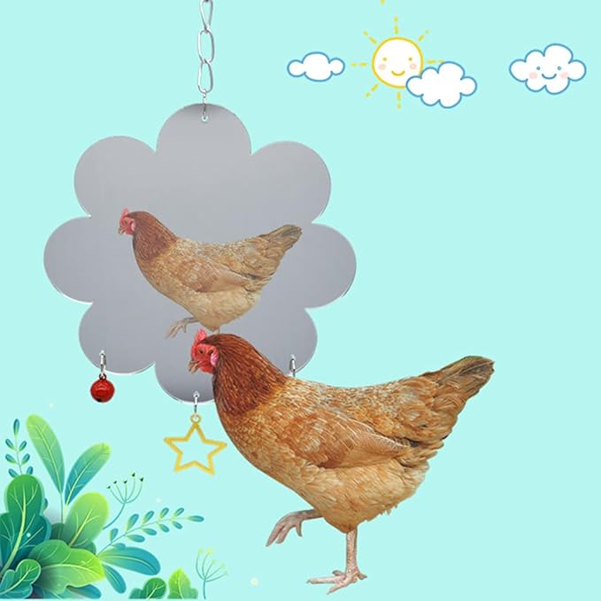 Chicken Toys for Hens with Mirrors Chicken Swing Mirror Toy with Bell Star for Chicks Roosters Large One Side Mirror