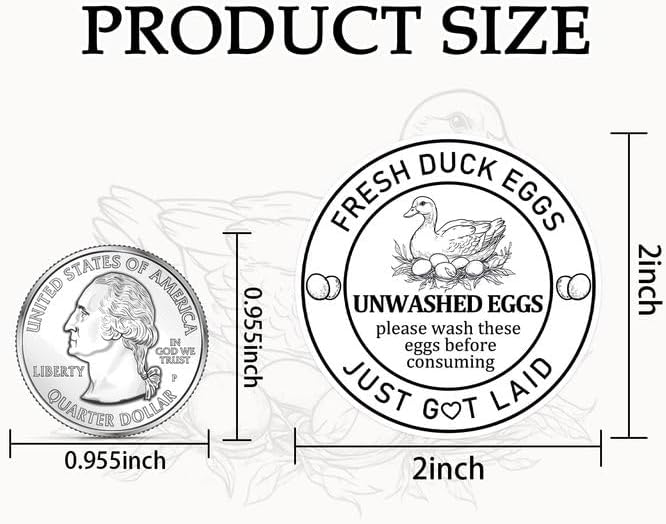 Louise Maelys 2Inch 500 Pcs Farm Fresh Duck Egg Stickers Unwashed Duck Egg Carton Labels - Market Egg Handling Sticker for Poultry Farms, Farmers Markets & Organic Produce