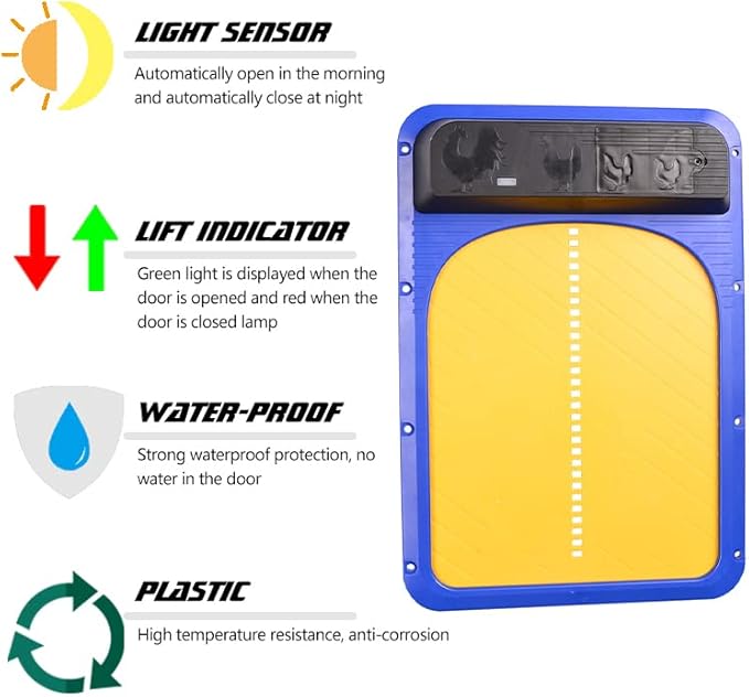 Automatic Chicken Coop Door Opener,Auto Chicken House Door with Light Sensor,Battery Powered Chicken Door for Small Poultry,Waterproof Electric Chicken Gate Opener for Safe Chicken Rearing (Green)