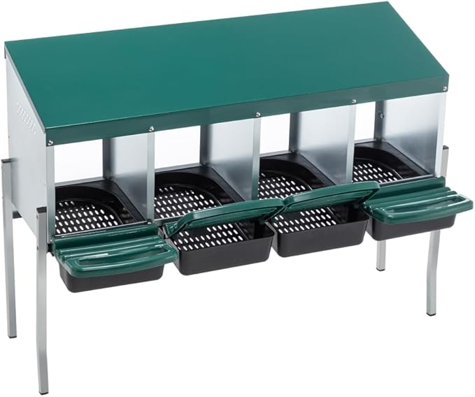 Green Chicken Nesting Box for Laying Eggs – Roll Away Poultry Nest, Durable & Easy-Clean Hen Egg Box for Coops, Secure & Comfortable (4-Hole with Legs,Green)