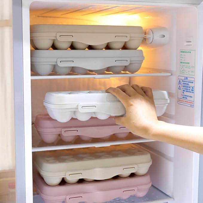 UPKOCH Stackable Egg Storage Box for Refrigerator Portable 18-Count Plastic Egg Holder with Lid Anti-Collision Shatterproof Container for Kitchen Organization