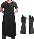 DaKuan Heavy Duty PU Apron & Latex Gloves, Waterproof Resist Strong Acid, Alkali and Oil Apron & Gloves Best for Staying Dry When Dishwashing, Lab Work, Butcher