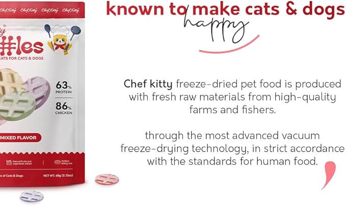 Waffle Freeze Dried Chicken Cat Treats | Healthy Kitten Treats Inspected in USA | Human Grade Dog & Cat Food Toppers | Without Additives, 4 Flavors, 2.1 oz