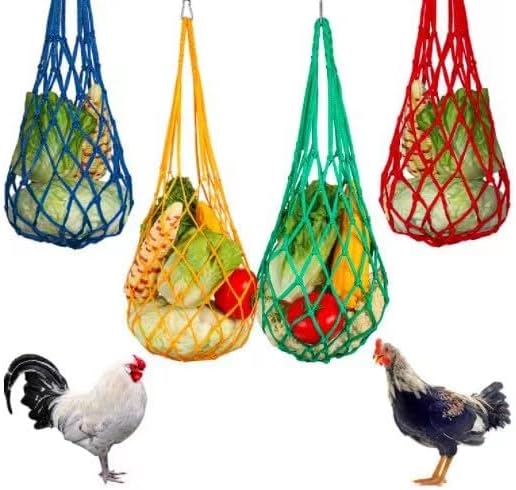 Chicken Vegetable String Bag,Poultry Fruit Holder, Pet Chicken Vegetable Hanging Feeder Treat Feeding Tool with Hook for Hens Chicken Coop Duck Large Birds