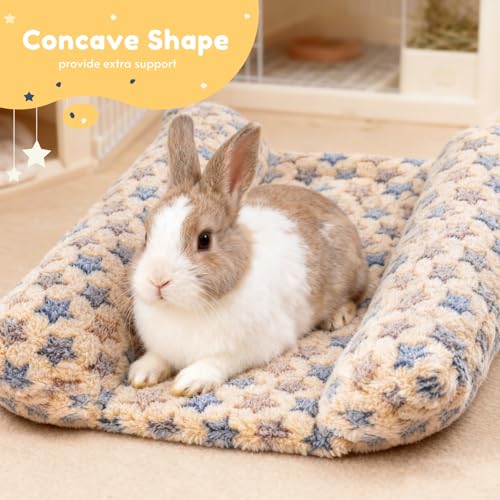 Rabbit Bed with Pillows, Dual-Sided 17"x15" Washable Lounger Pad - 17x15x4 inches, Yellow Star, Polyester - Image 3